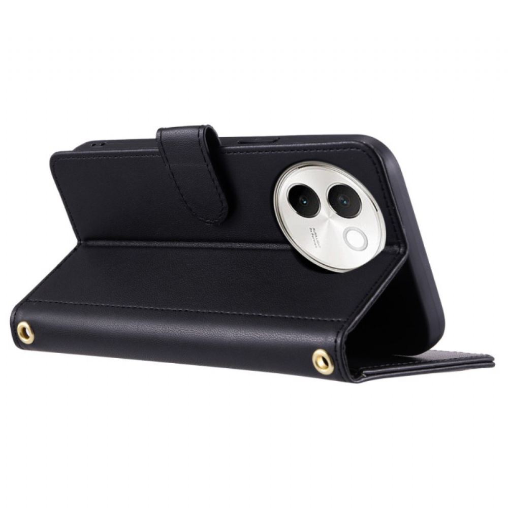 Kožený Kryt Vivo V40 Lite 5g Prošívané S Řemínkem A Ramenním Popruhem