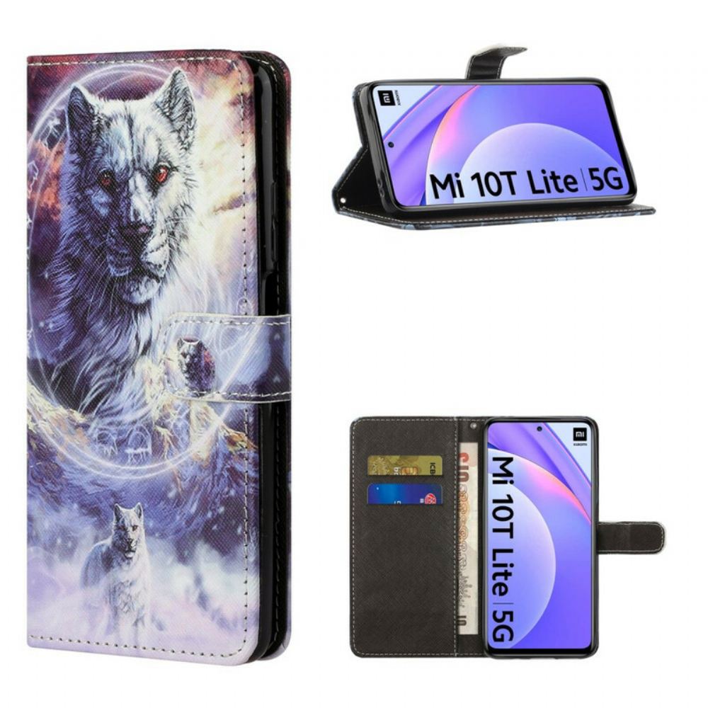 Flipové Pouzdro Na Xiaomi Mi 10T Lite / Redmi Note 9 Pro 5G Vlk V Zimě S Lanyardem