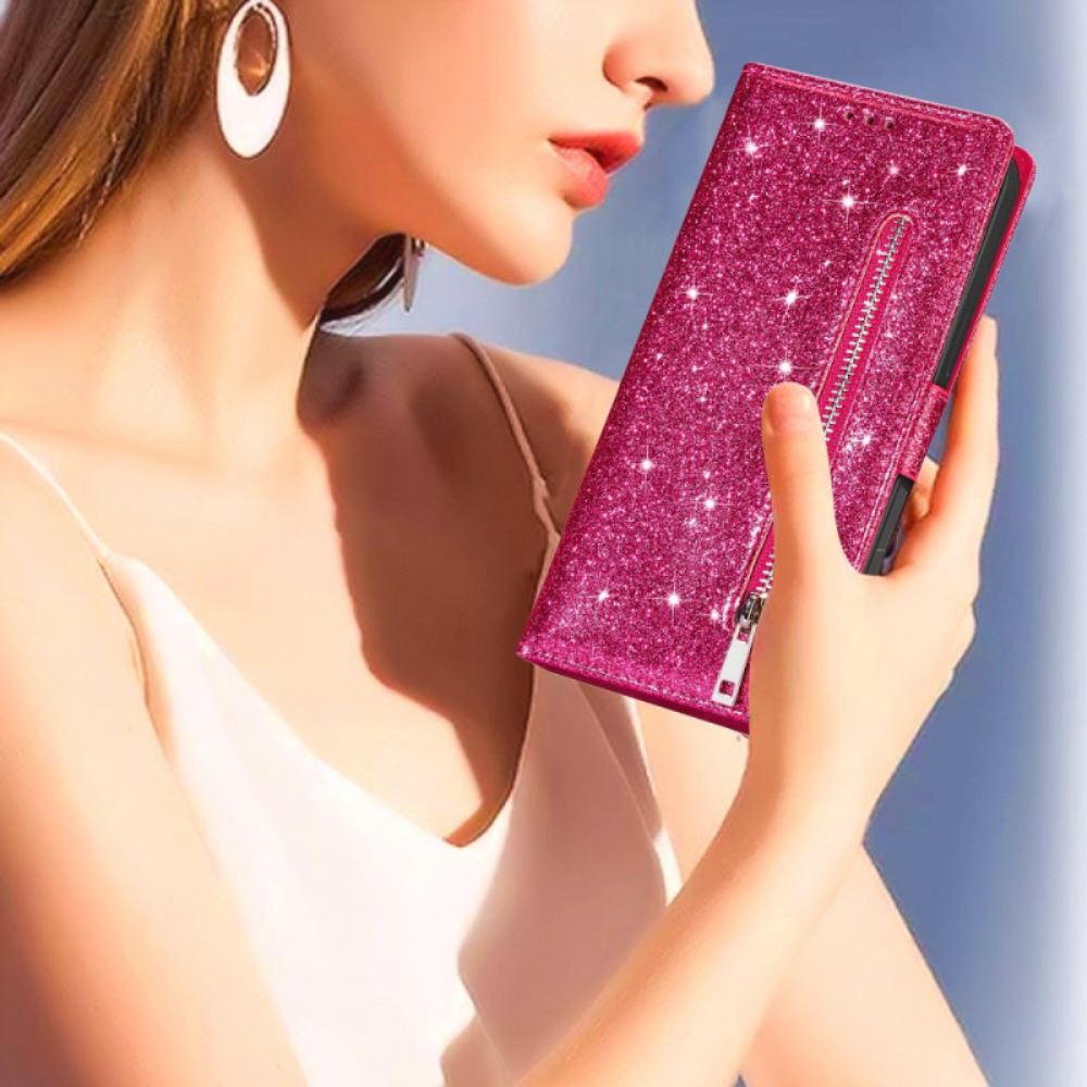 Kožený Kryt Samsung Galaxy Z Fold 5 Třpytivá Kabelka S Popruhem