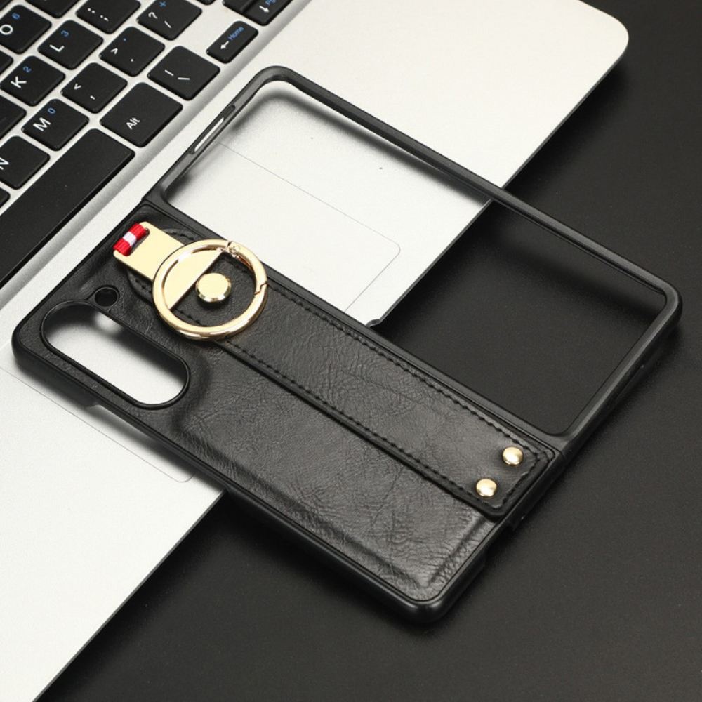 Kryt Samsung Galaxy Z Fold 5 Umělá Kůže S Prstenem A Popruhem Přes Rameno