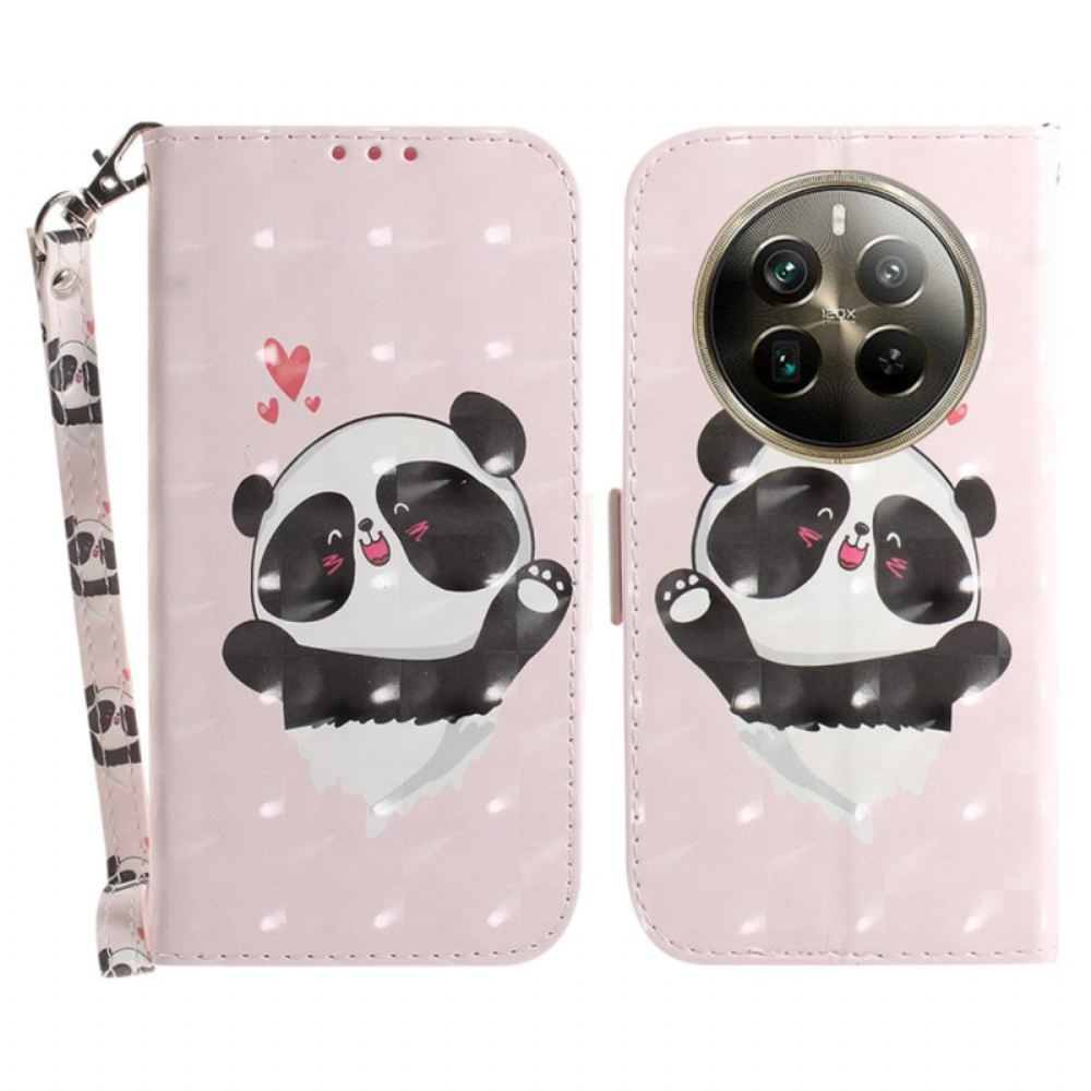 Kožený Kryt Na Realme 12 Pro / 12 Pro Plus Panda Love With Strap
