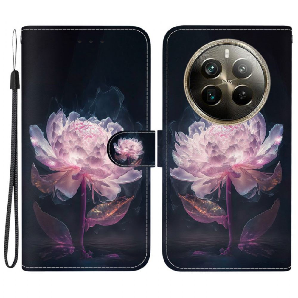 Peněženková Pouzdra Realme 12 Pro / 12 Pro Plus Fialová Pivoňka S Řemínkem