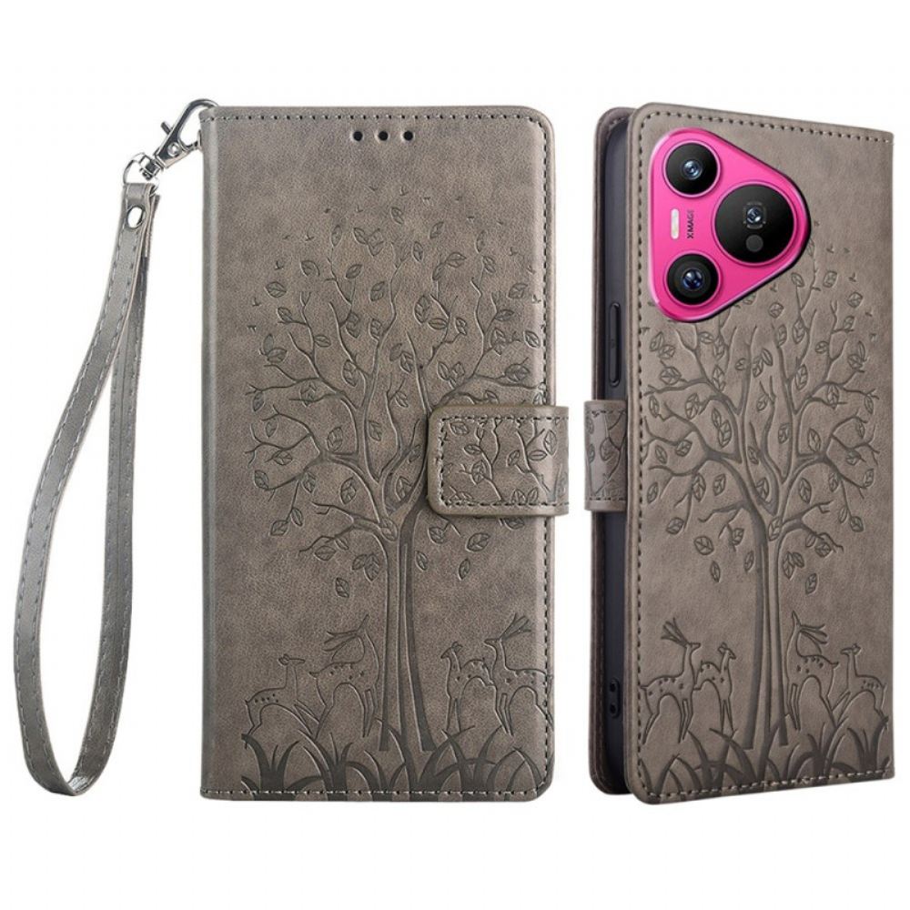 Kožený Kryt Huawei Pura 70 Jelen S Popruhem