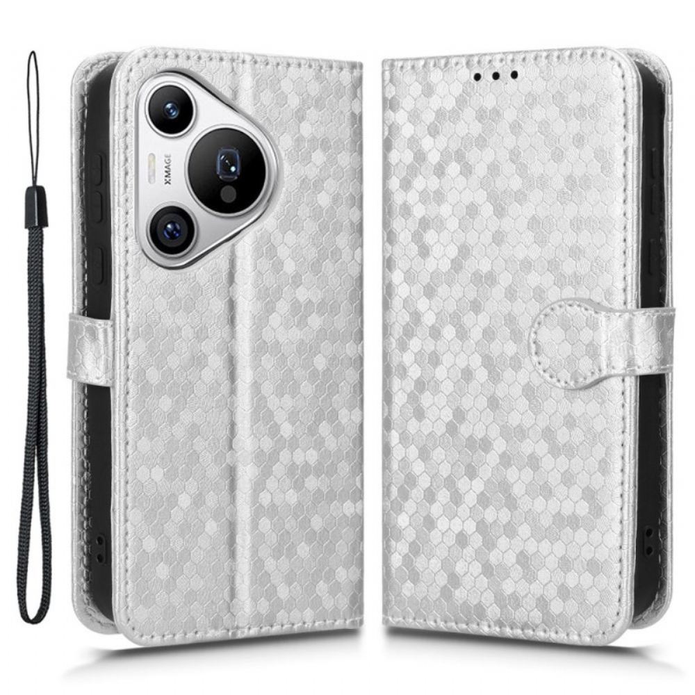 Kožený Kryt Huawei Pura 70 Lesklé Tečky S Páskem