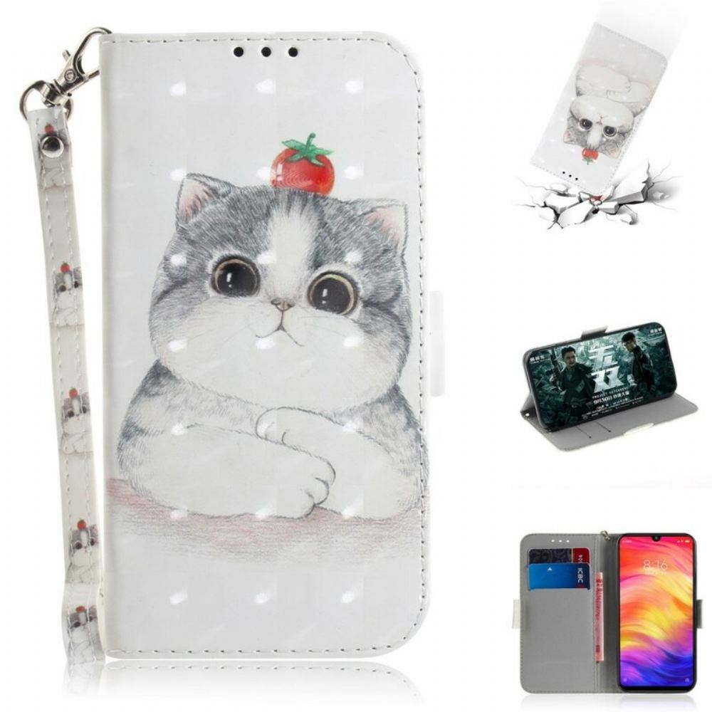 Flipové Pouzdro Na Xiaomi Redmi Note 7 Na Lana Rajče Na Řemínku Kočka
