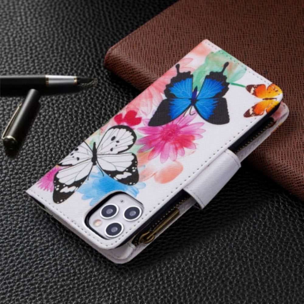Flipové Pouzdro Na iPhone 11 Pro Max Kapsa Na Zip S Motýly