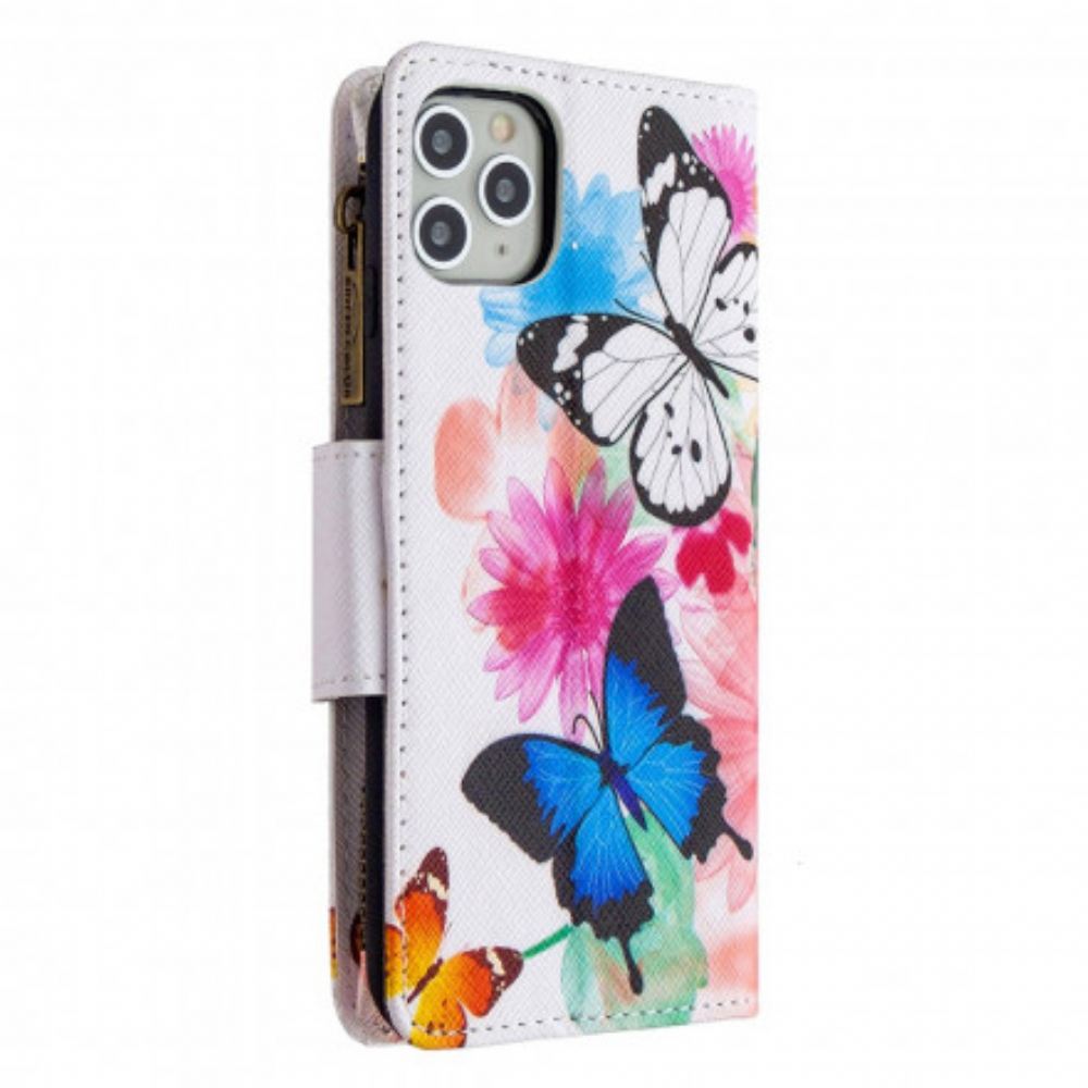 Flipové Pouzdro Na iPhone 11 Pro Max Kapsa Na Zip S Motýly