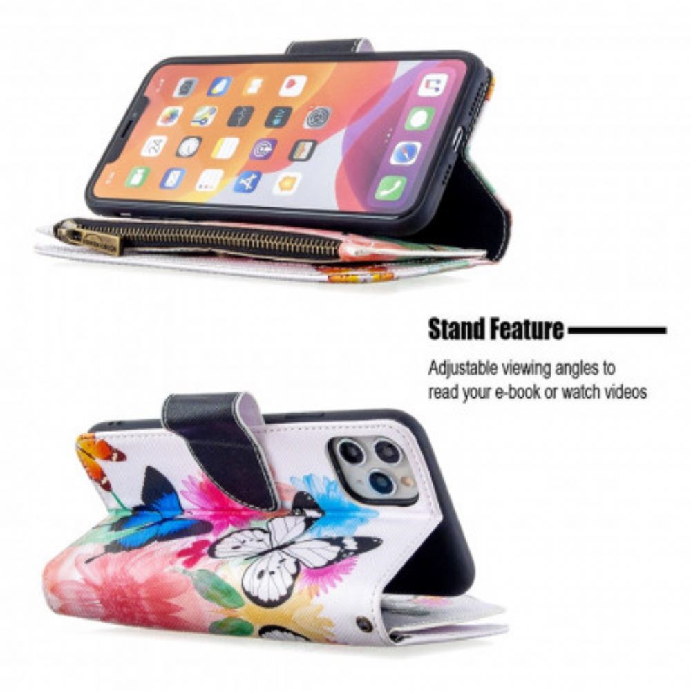 Flipové Pouzdro Na iPhone 11 Pro Max Kapsa Na Zip S Motýly