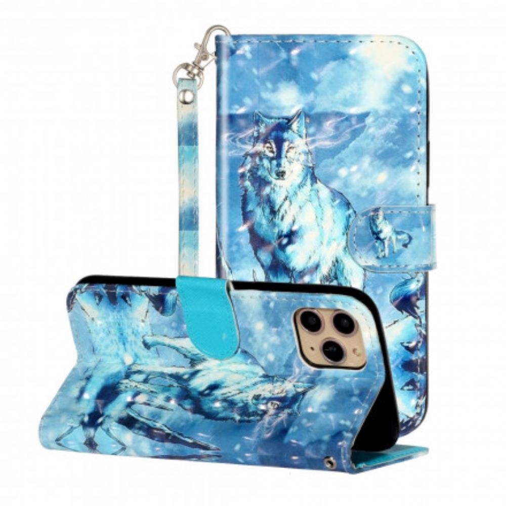 Flipové Pouzdro Na iPhone 11 Pro Max Na Lana Bodová Světla Wolf Light Strap