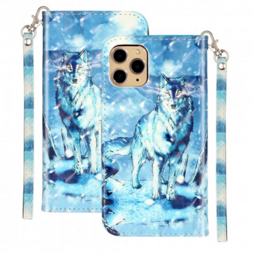 Flipové Pouzdro Na iPhone 11 Pro Max Na Lana Bodová Světla Wolf Light Strap