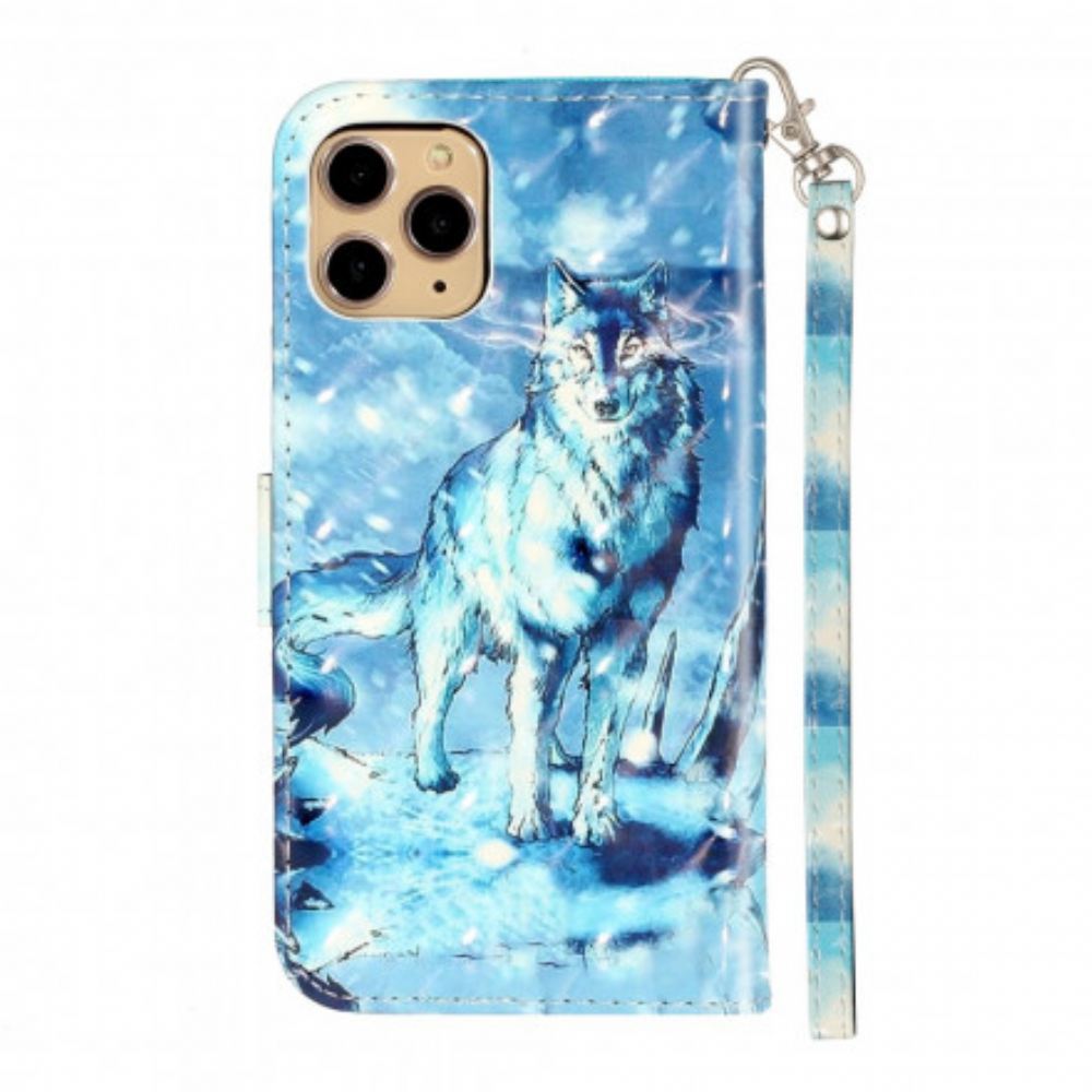 Flipové Pouzdro Na iPhone 11 Pro Max Na Lana Bodová Světla Wolf Light Strap