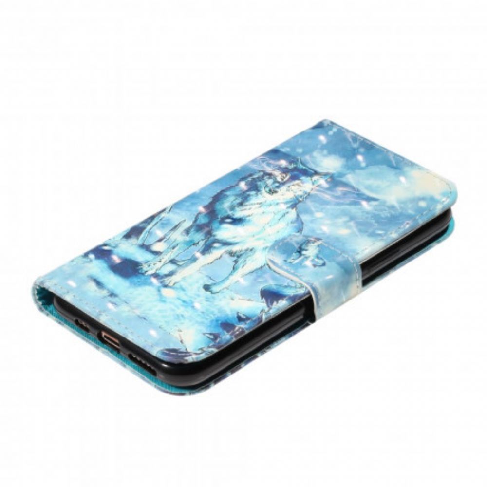 Flipové Pouzdro Na iPhone 11 Pro Max Na Lana Bodová Světla Wolf Light Strap