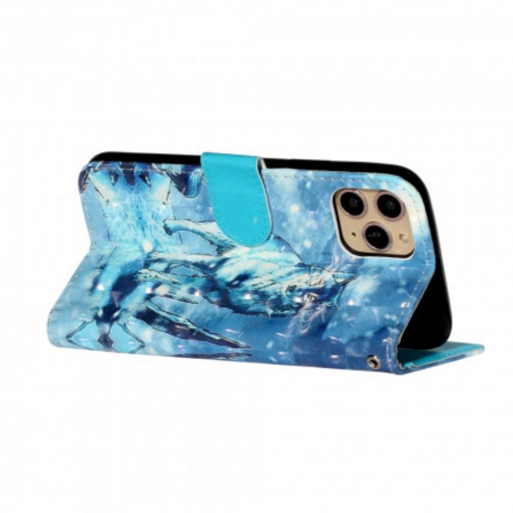 Flipové Pouzdro Na iPhone 11 Pro Max Na Lana Bodová Světla Wolf Light Strap