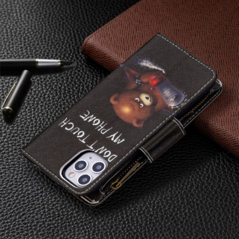 Flipové Pouzdro Na iPhone 11 Pro Max Medvědí Kapsa Na Zip