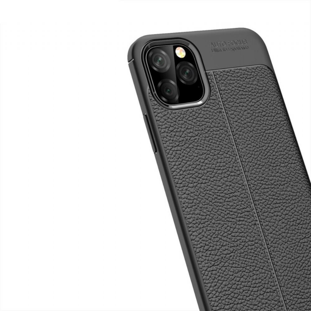 Kryt Na iPhone 11 Pro Max Dvojitá Linie Litchi Kožený Efekt
