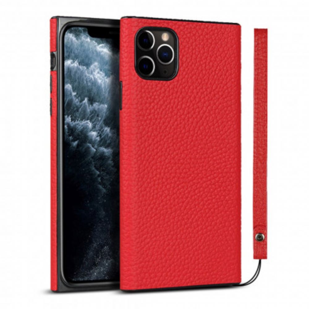 Kryt Na iPhone 11 Pro Max Originální Kůže Litchi S Řemínkem