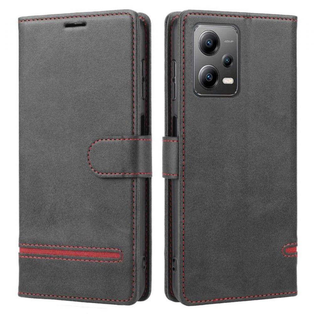 Flipové Pouzdro Na Xiaomi Redmi Note 12 5G Efekt Čáry Kůže