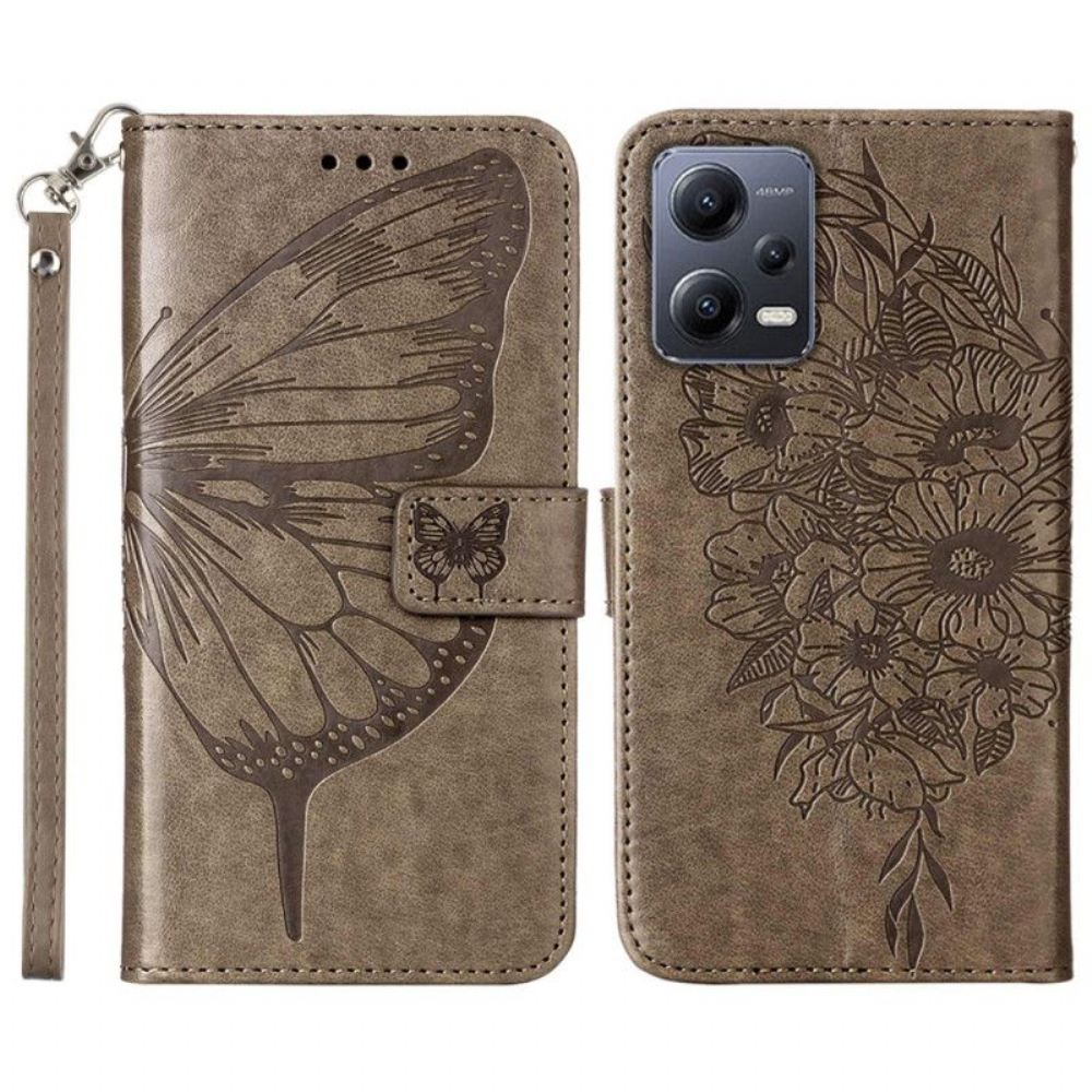 Flipové Pouzdro Na Xiaomi Redmi Note 12 5G Květinový Motýl