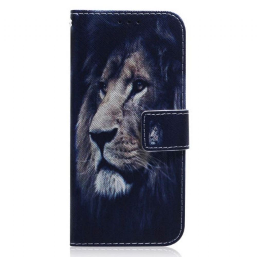 Flipové Pouzdro Na Xiaomi Redmi Note 12 5G Na Lana Snící Lev S Popruhem