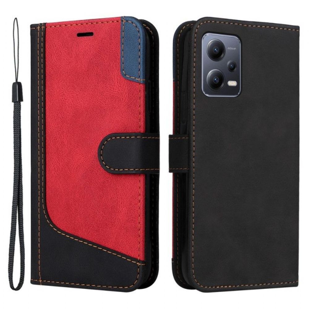 Flipové Pouzdro Na Xiaomi Redmi Note 12 5G Na Lana Tříbarevný Pásek