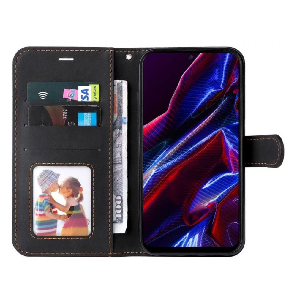 Flipové Pouzdro Na Xiaomi Redmi Note 12 5G Na Lana Tříbarevný Pásek