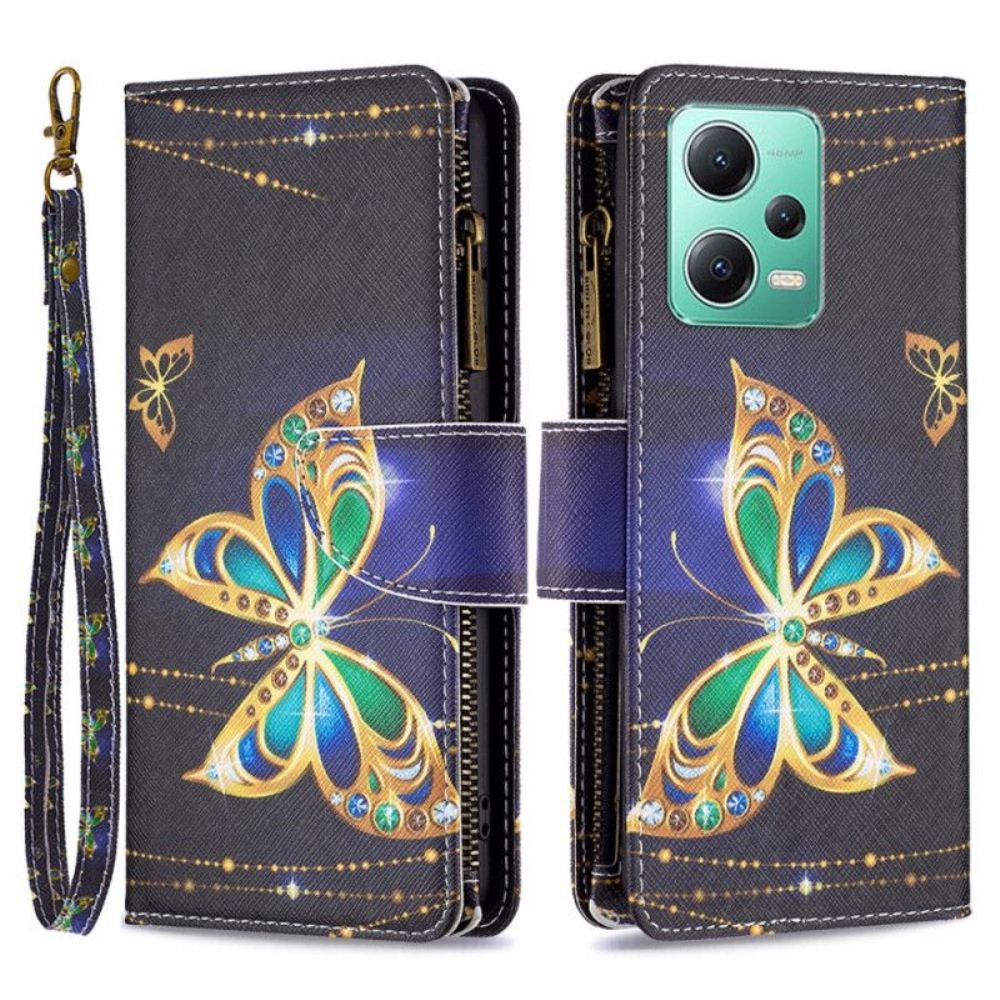 Flipové Pouzdro Na Xiaomi Redmi Note 12 5G Peněženka Na Mince Golden Butterflies