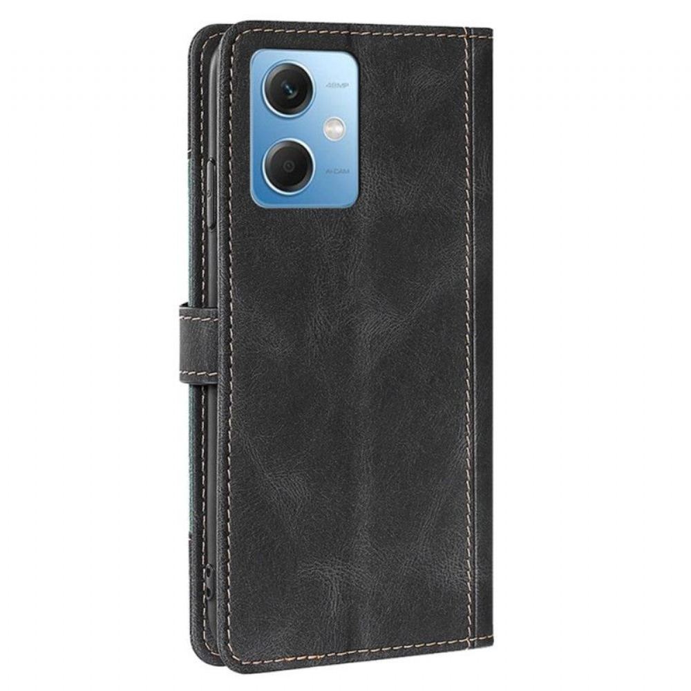 Kožené Pouzdro Na Xiaomi Redmi Note 12 5G Dvoubarevná Květinová