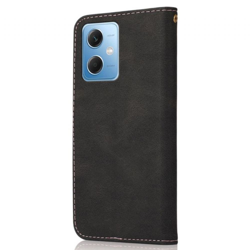 Kožené Pouzdro Na Xiaomi Redmi Note 12 5G Na Lana Dvoubarevný Pásek
