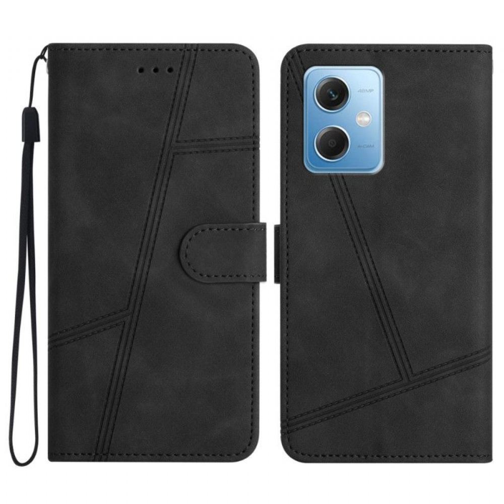 Kožené Pouzdro Na Xiaomi Redmi Note 12 5G Na Lana Pásek Ve Stylu Geometrické Kůže