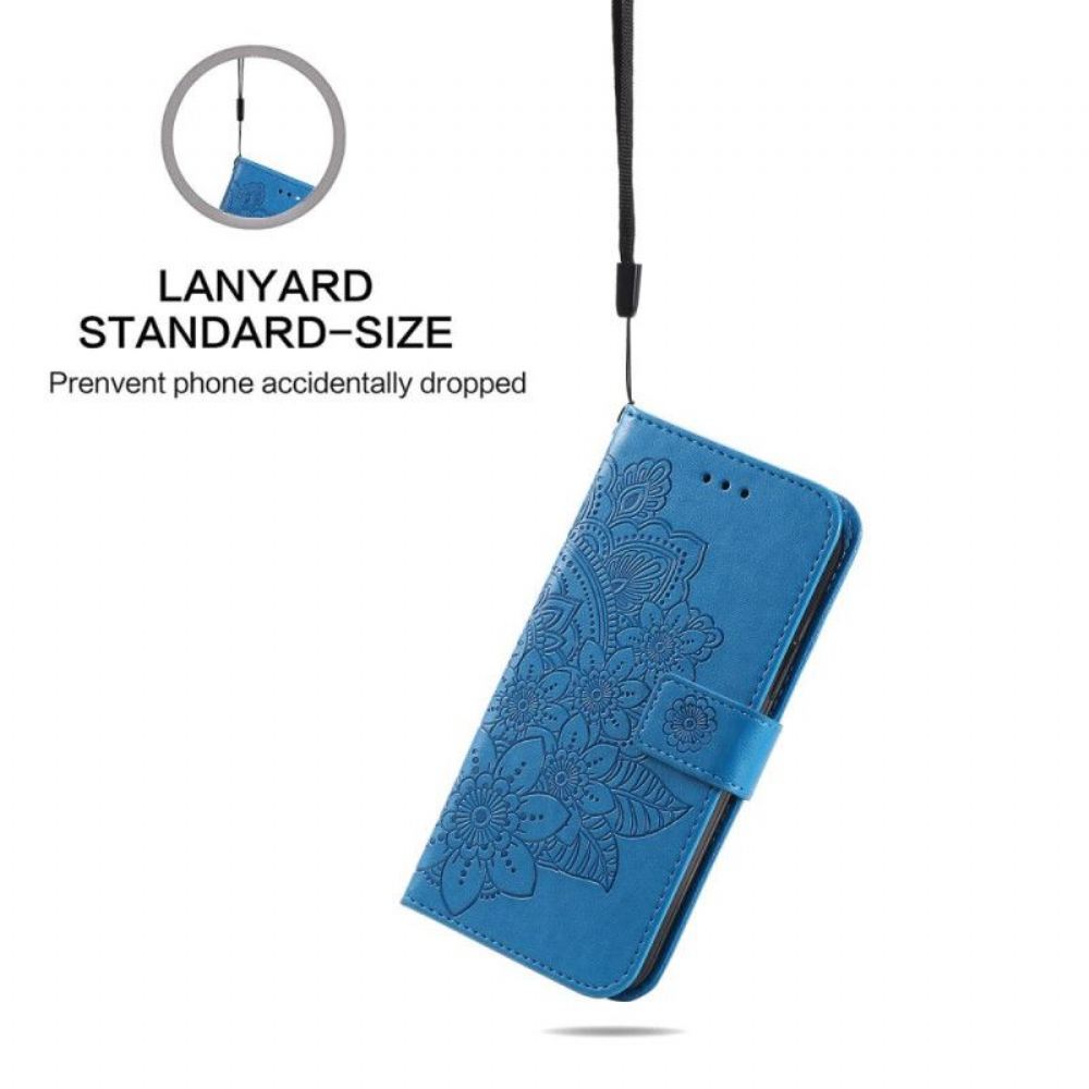 Kožené Pouzdro Na Xiaomi Redmi Note 12 5G Na Lana Popruh Květina Mandala