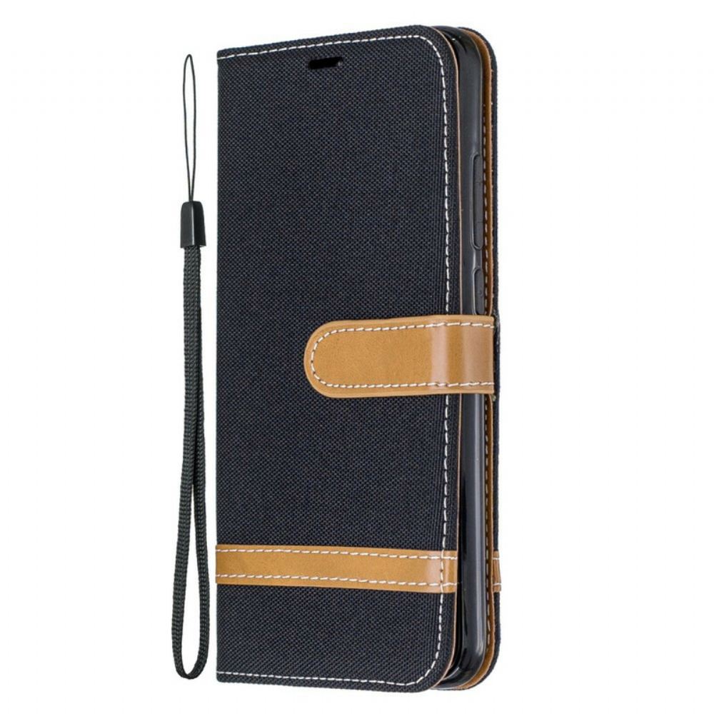 Flipové Pouzdro Na Xiaomi Redmi Note 8 Na Lana Pásek S Látkovým A Koženým Efektem