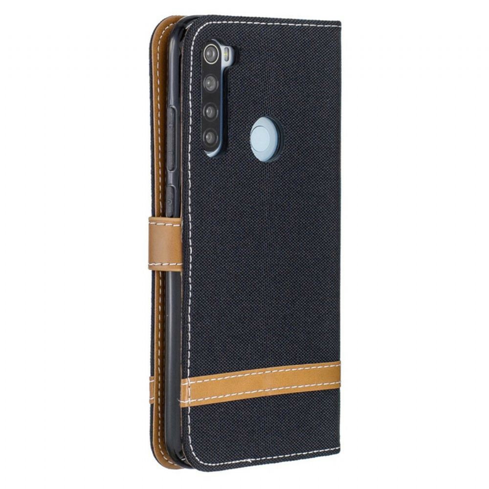 Flipové Pouzdro Na Xiaomi Redmi Note 8 Na Lana Pásek S Látkovým A Koženým Efektem