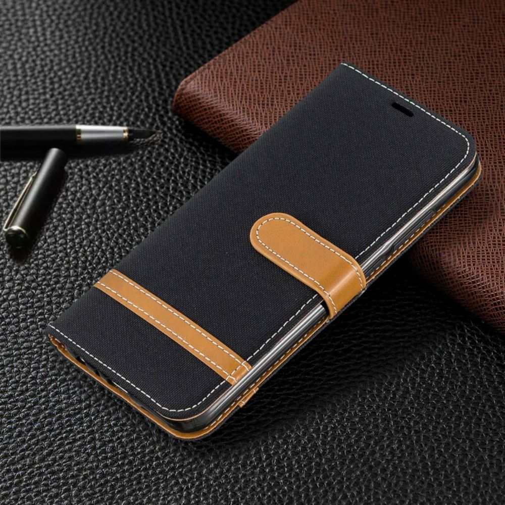Flipové Pouzdro Na Xiaomi Redmi Note 8 Na Lana Pásek S Látkovým A Koženým Efektem