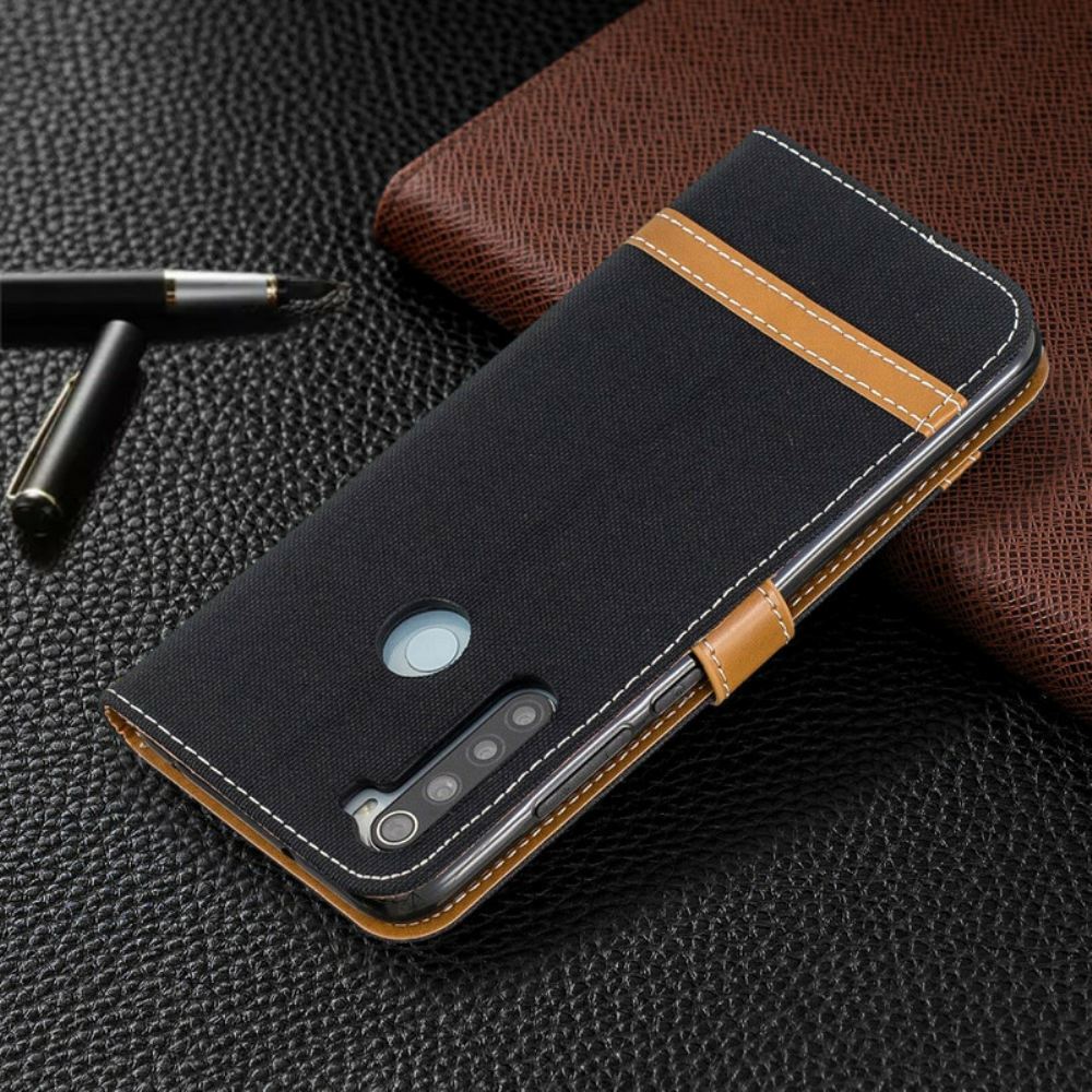 Flipové Pouzdro Na Xiaomi Redmi Note 8 Na Lana Pásek S Látkovým A Koženým Efektem