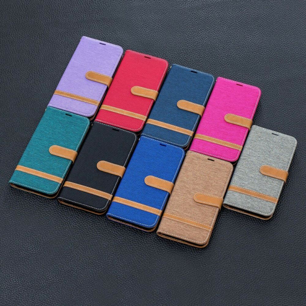 Flipové Pouzdro Na Xiaomi Redmi Note 8 Na Lana Pásek S Látkovým A Koženým Efektem