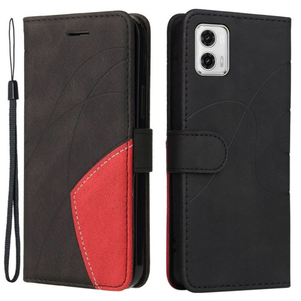 Flipové Pouzdro Na Moto G73 5G Na Lana Dvoubarevný Pásek