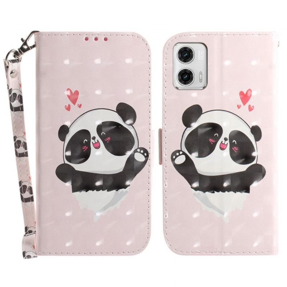 Flipové Pouzdro Na Moto G73 5G Na Lana Panda Love With Lanyard