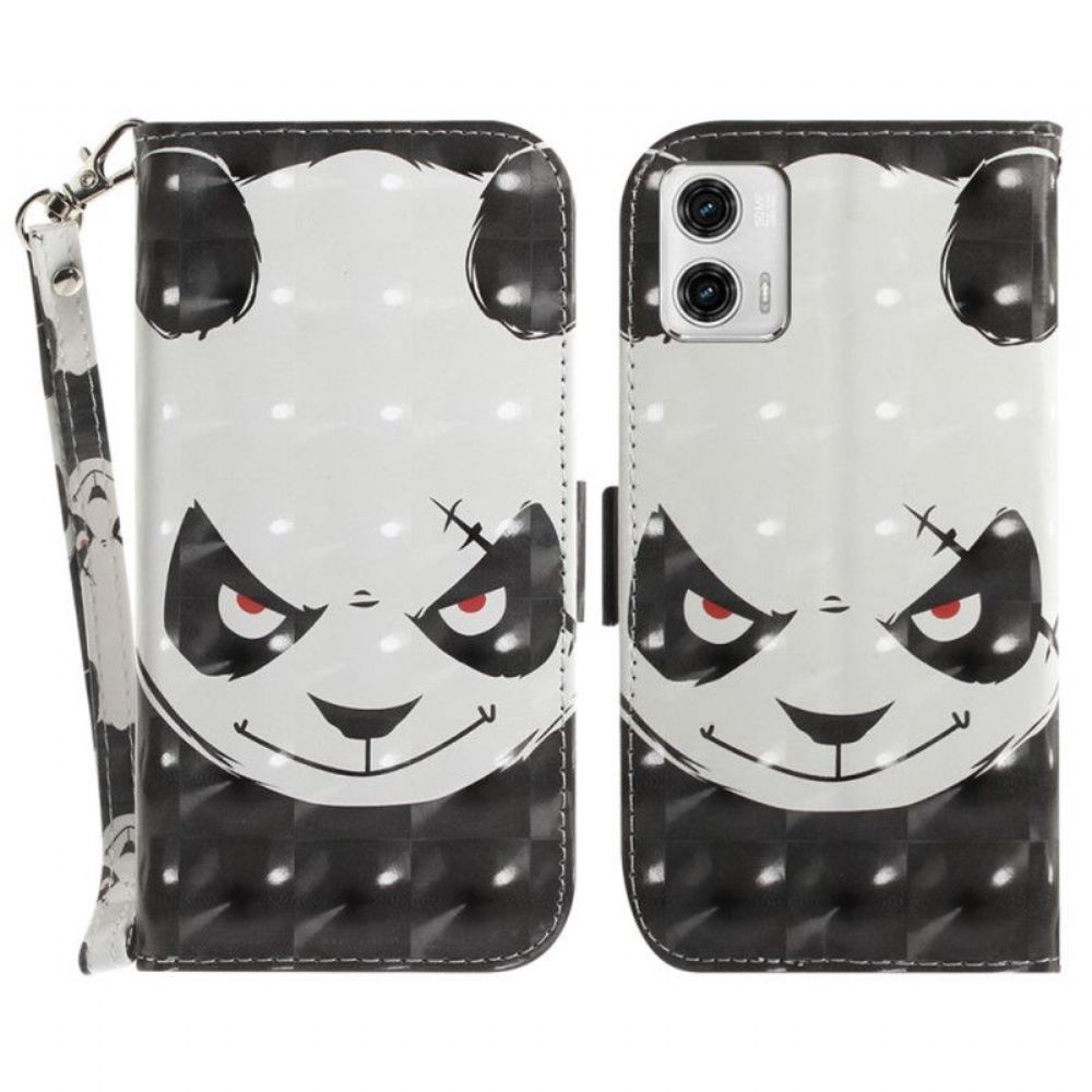Flipové Pouzdro Na Moto G73 5G Na Lana Rozzlobená Panda S Lanyardem