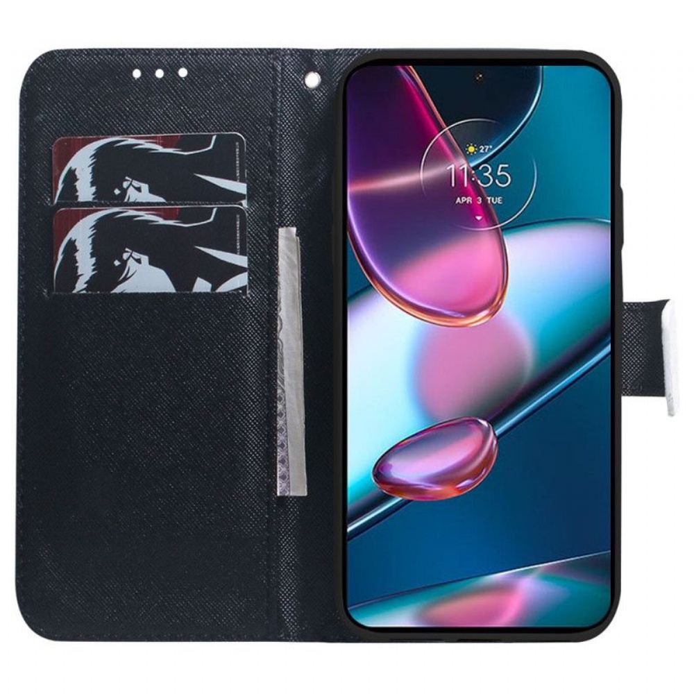 Flipové Pouzdro Na Moto G73 5G Na Lana Strappy Štěně Sen
