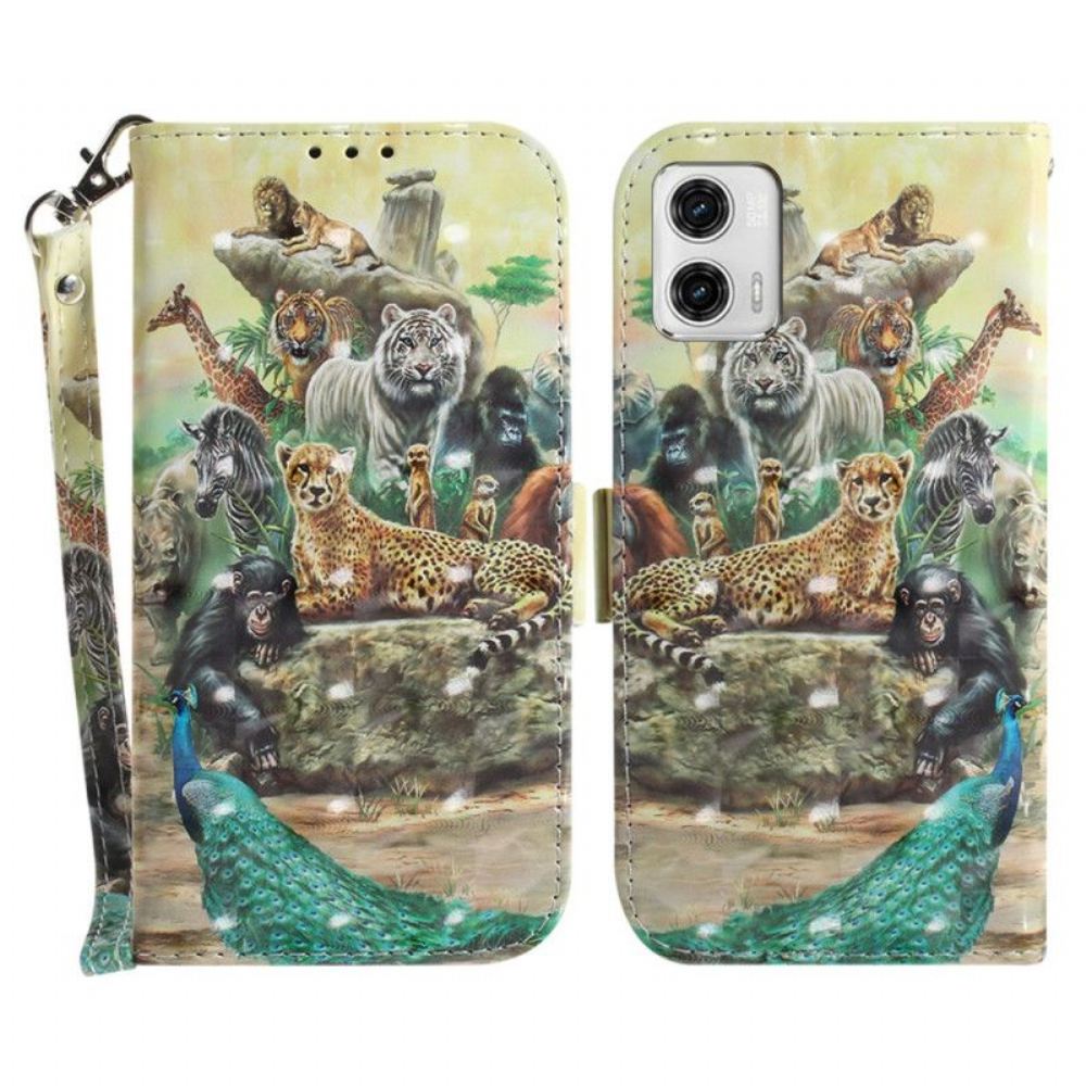 Flipové Pouzdro Na Moto G73 5G Na Lana Tanga Safari Animals