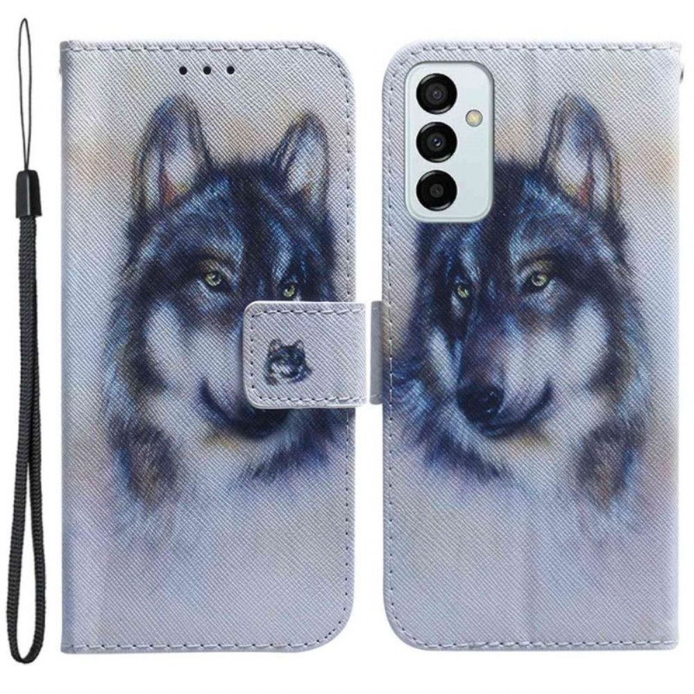 Flipové Pouzdro Na Samsung Galaxy M13 Na Lana Strappy Akvarelový Pes