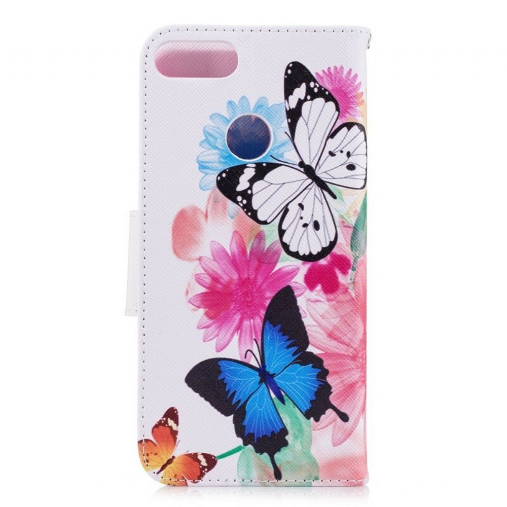 Flipové Pouzdro Na Huawei P Smart Malovaní Motýli A Květiny