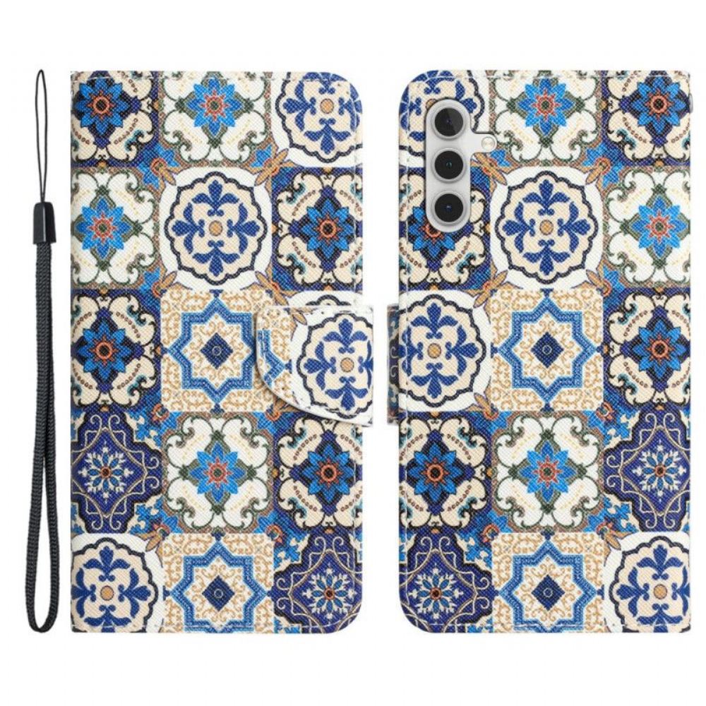 Flipové Pouzdro Na Samsung Galaxy A54 5G Na Lana Patchwork Na Řemínku