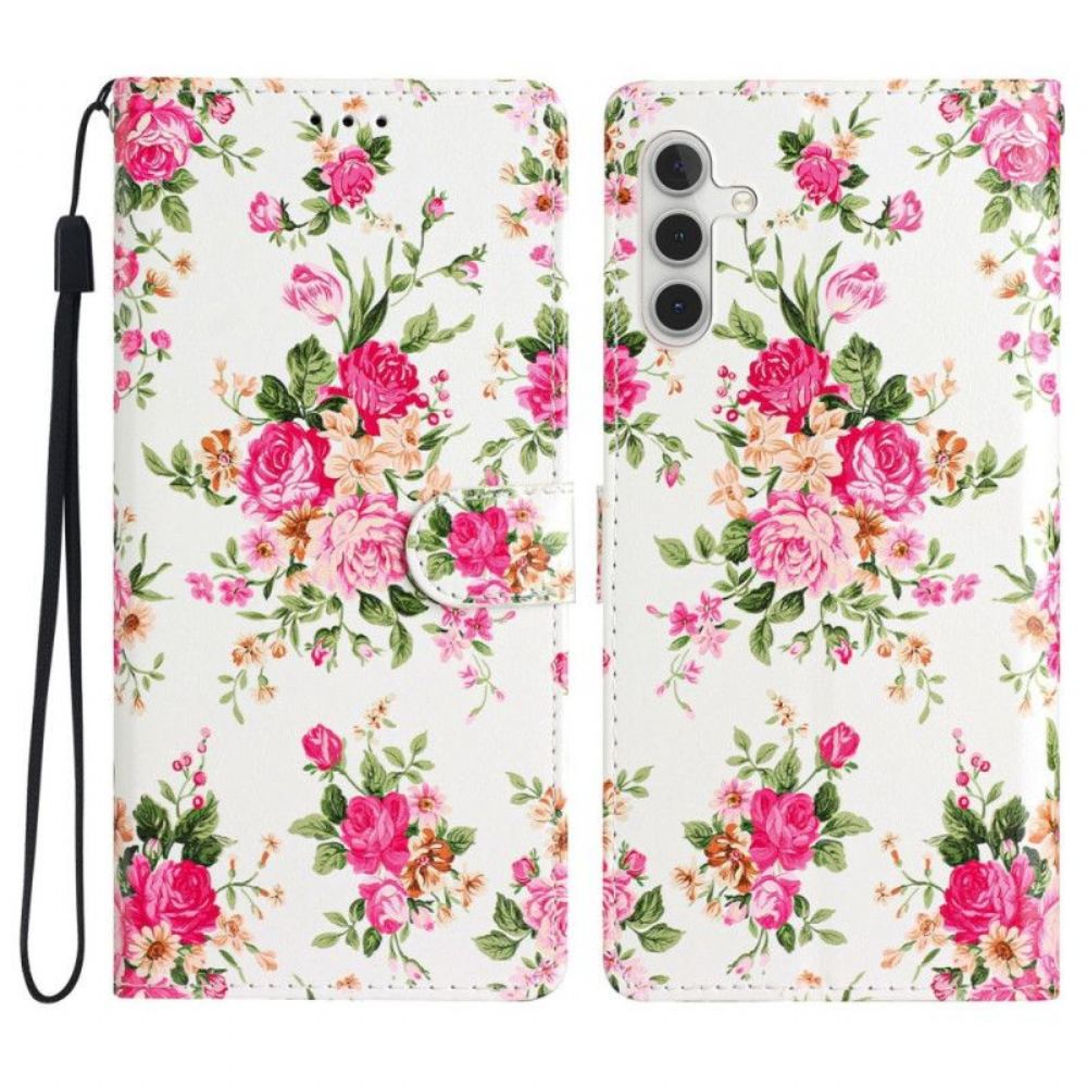 Flipové Pouzdro Na Samsung Galaxy A54 5G Na Lana Popruh Liberty Flowers
