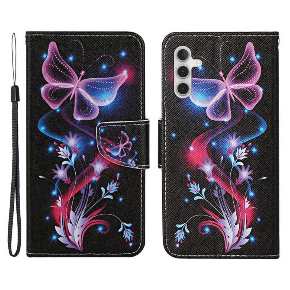 Kožené Pouzdro Na Samsung Galaxy A54 5G Na Lana Lanyard Moths