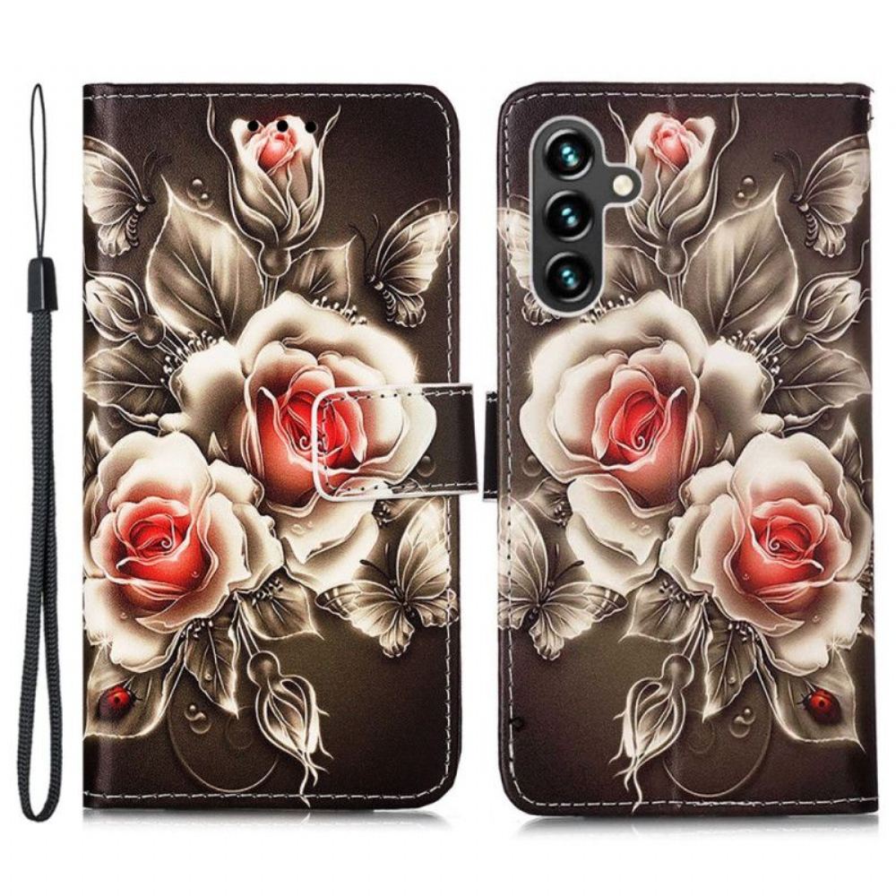 Kožené Pouzdro Na Samsung Galaxy A54 5G Na Lana Popruhové Růže