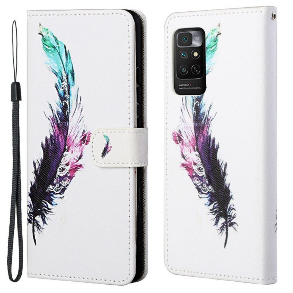 Flipové Pouzdro Na Xiaomi Redmi Note 11 / 11S Na Lana Peříčko S Popruhem