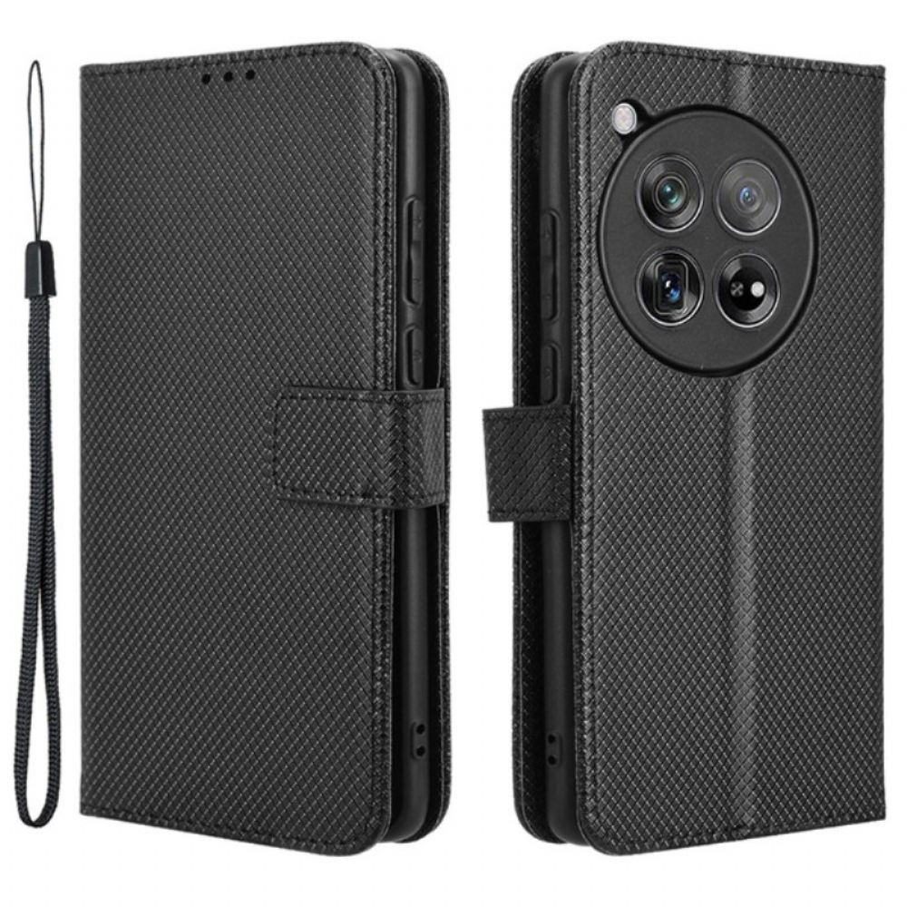 Peněženková Pouzdra Oneplus 12 5g Kryty Na Mobil Texturovaný Design Popruhu