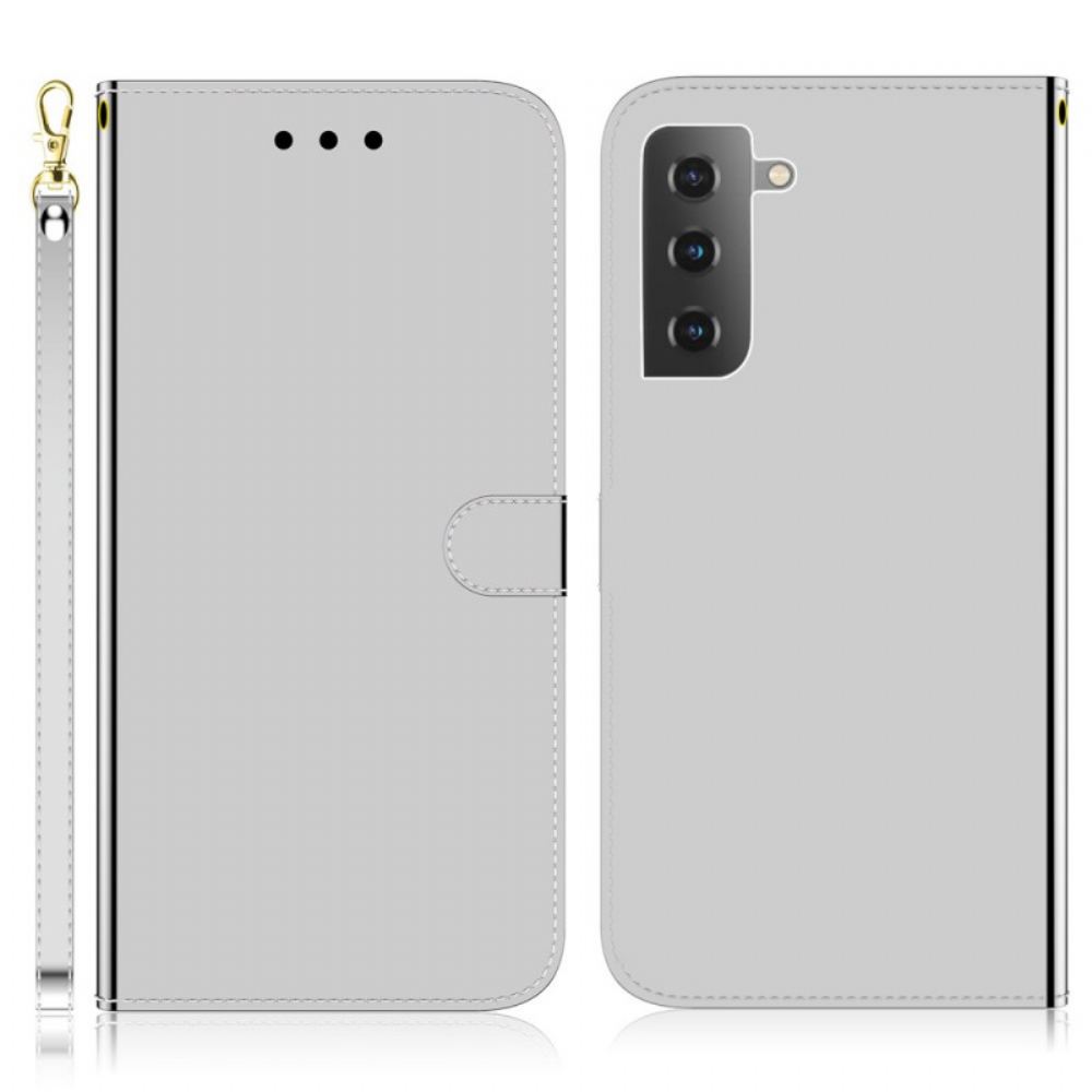 Flipové Pouzdro Na Samsung Galaxy S22 Plus 5G Kryt Na Zrcadlo Z Umělé Kůže