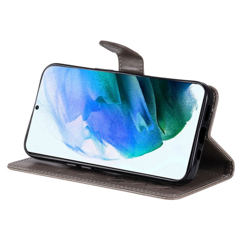 Flipové Pouzdro Na Samsung Galaxy S22 Plus 5G Na Lana Kočka A Včelka S Popruhem